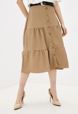 Trendyol Solid Women Tiered Brown Skirt