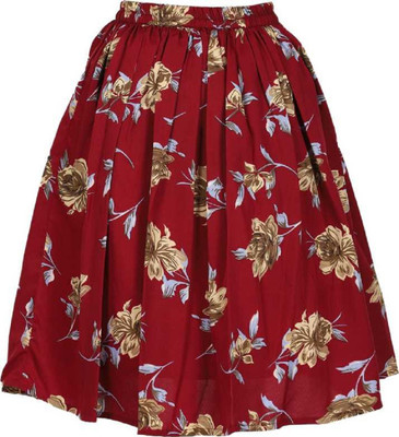 EKT FASHION Polka Print Girls A-line Maroon Skirt