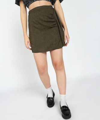 I Saw It First Solid Women Regular Dark Green Skirt