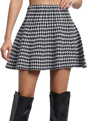 Mehrang Printed Women Flared Black, White Skirt