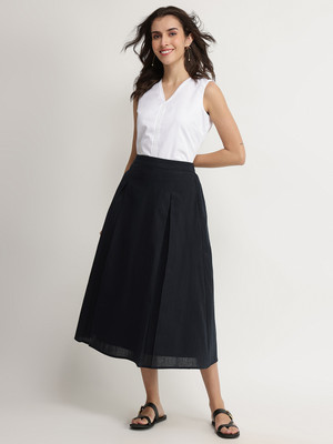 Pink Fort Solid Women Flared Black Skirt