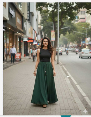 Sands Apparel Solid Women Gathered Green Skirt
