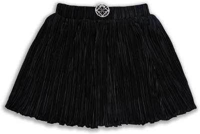Wishkaro Self Design Girls Flared Black Skirt