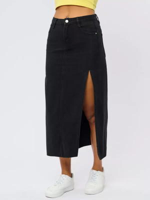 ACUAN Washed Women Pencil Black Skirt