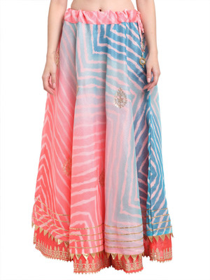 JABAMA Embroidered Women Flared Pink, Blue Skirt