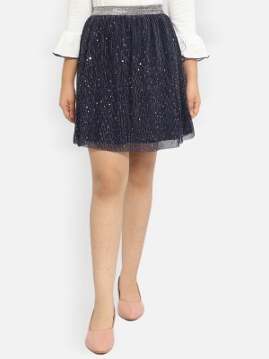 Natilene Embellished Girls Flared Dark Blue Skirt