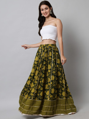 NYPA Printed Women Flared Dark Green Skirt