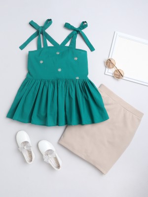 Aww Hunnie Girls Casual Skirt Top(Green)