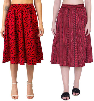 Manat Diva Printed Women A-line Red, Black Skirt