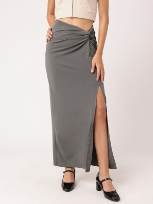 Dressberry Solid Women Straight Grey Skirt