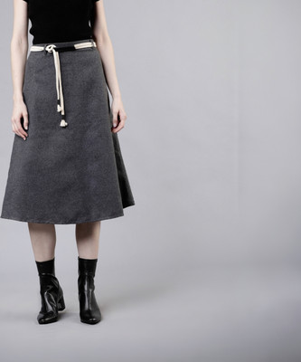 Tokyo Talkies Solid Women Flared Black Skirt