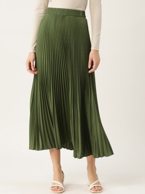 CHEMISTRY Solid Women Flared Dark Green Skirt