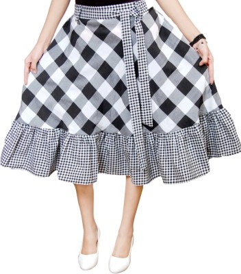 Janak Checkered Women Flared White, Black Skirt