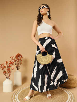 OTABU Self Design Women A-line Black Skirt