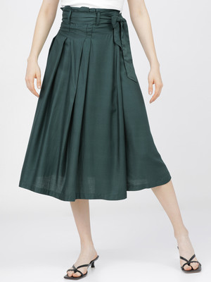 Tokyo Talkies Solid Women A-line Green Skirt
