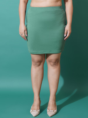 U&F Beyond Solid Women Pencil Light Green Skirt