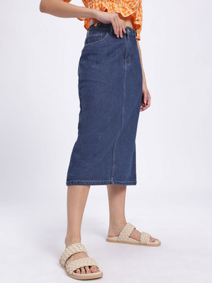Glitchez Solid Women A-line Blue Skirt