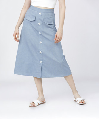 Tokyo Talkies Solid Women Flared Blue Skirt