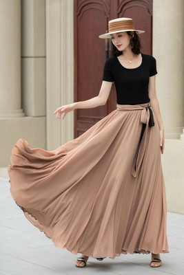 3Buddy Fashion Self Design Women Flared Beige, Black Skirt