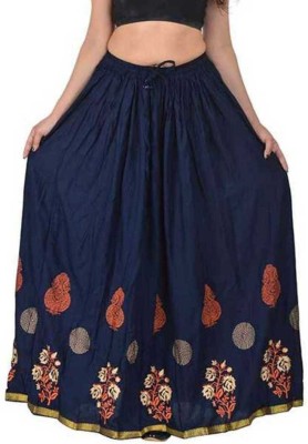 VIKALPS Printed Women Flared Dark Blue Skirt