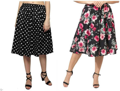 Manat Diva Floral Print, Polka Print Women A-line Multicolor Skirt