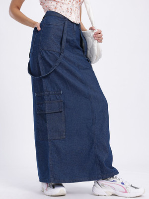 Dressberry Solid Women A-line Blue Skirt