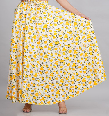 AR-FABTIKO Printed Women Flared Yellow Skirt