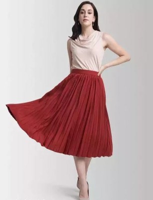 HAVYAA Self Design Women Pleated Maroon Skirt