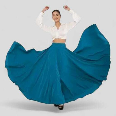 KAHARA Solid Women Flared Pink Skirt