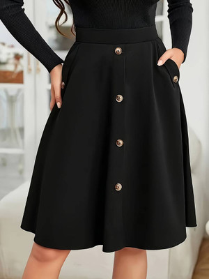 Areca Designer Embellished, Solid, Self Design Women A-line Black Skirt