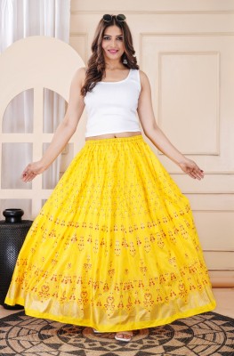 Mrfabricse Solid Women Flared Yellow Skirt