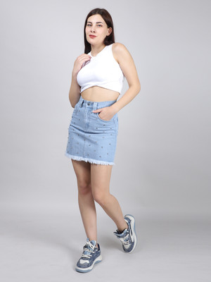 SWISHIN Solid Women Straight Blue Skirt