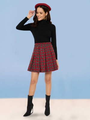 Martini Checkered Women Pleated Red, Black Skirt