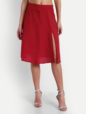 EssQue Polka Print Women A-line Red, White Skirt