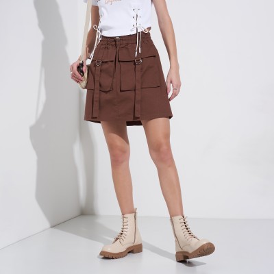 SF Jeans by Pantaloons Solid Women A-line Brown Skirt