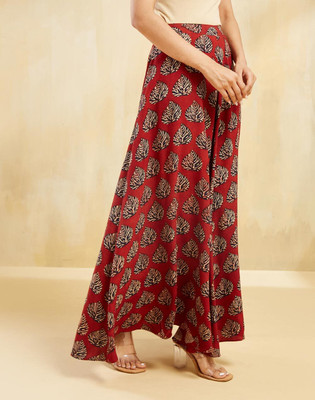 Fabindia Printed Women Flared Red Skirt
