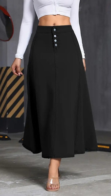 Tripursundari Fashion Solid Women A-line Black Skirt