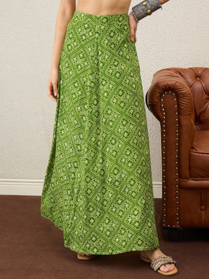 InWeave Polka Print Women A-line Green Skirt