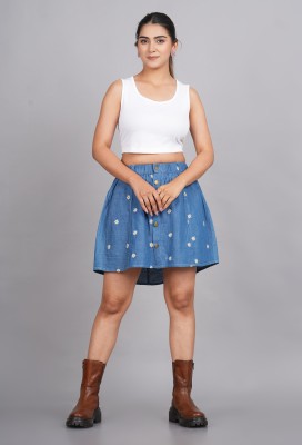 Hi Fashion Embroidered Women A-line Blue Skirt