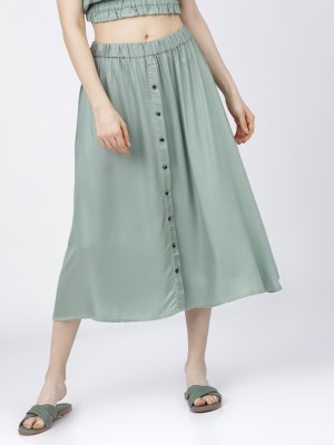 Tokyo Talkies Solid Women Flared Green Skirt