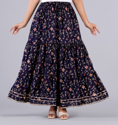 THE FABTASTICS Printed Women Flared Dark Blue Skirt