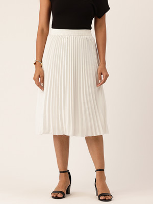 Wisstler Solid Women Flared White Skirt