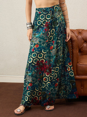 InWeave Printed Women A-line Blue Skirt