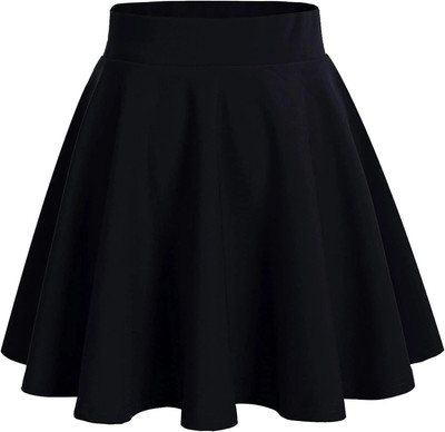 CuisineX Solid, Self Design Women Flared Black Skirt