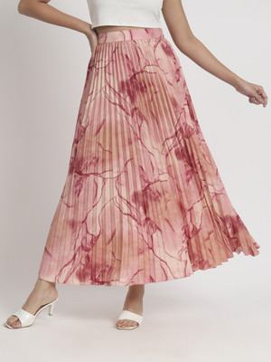 ZWERLON Printed Women Pleated Maroon Skirt