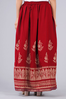 THE FABTASTICS Printed Women Pleated Red Skirt
