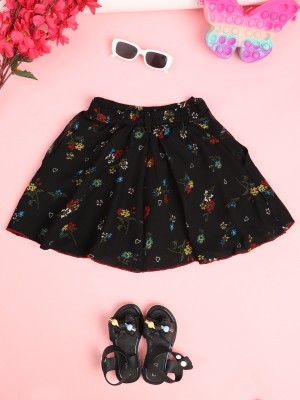 CUTIEKINS Floral Print Girls Flared Black Skirt