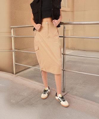 Dressberry Solid Women Straight Beige Skirt