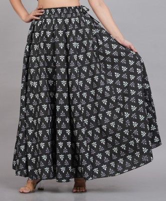 AARMAD Printed Women Flared Black Skirt