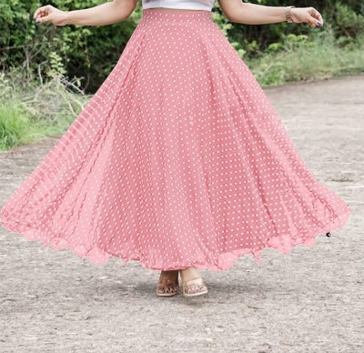 GUNHILD Polka Print Women Flared Pink, White Skirt